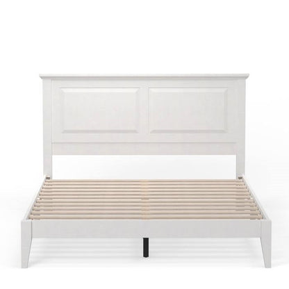 Cama Plataforma de Madera Maciza de Roble Tradicional Queen con Cabecero en Blanco