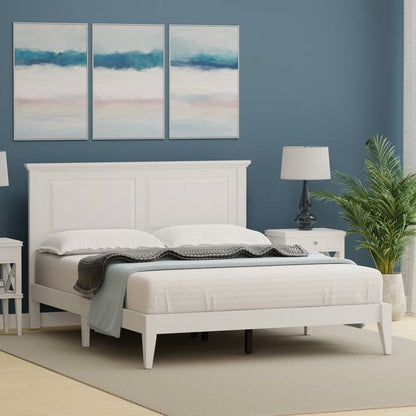 Cama Plataforma de Madera Maciza de Roble Tradicional Queen con Cabecero en Blanco
