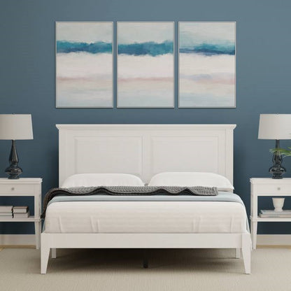 Cama Plataforma de Madera Maciza de Roble Tradicional Queen con Cabecero en Blanco