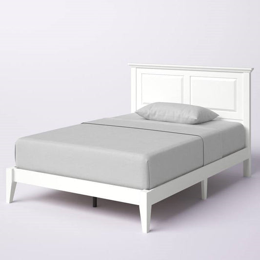 Full Traditional Solid Oak Wooden Platform Bed Frame with Headboard in White - Tampa Home & Garden Store