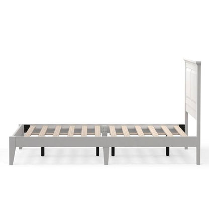 Base de cama de plataforma completa de madera maciza de roble tradicional con cabecero en blanco