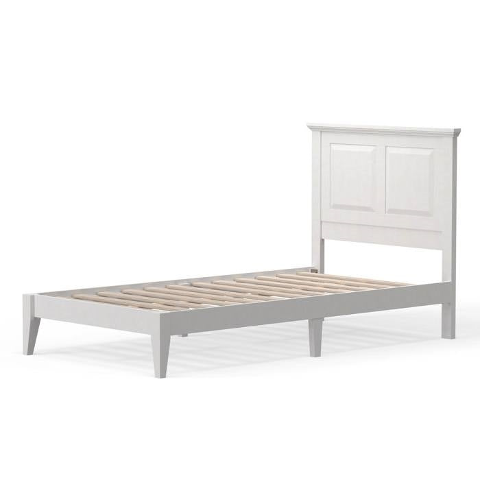 Estructura de cama de plataforma doble tradicional de madera maciza de roble con cabecera en blanco