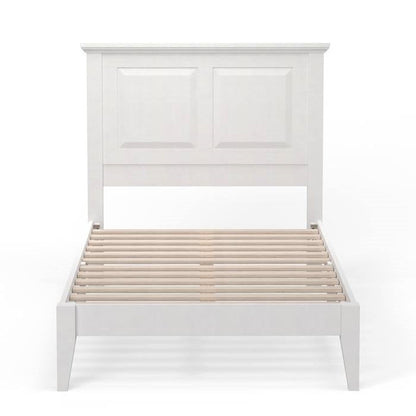 Estructura de cama de plataforma doble tradicional de madera maciza de roble con cabecera en blanco