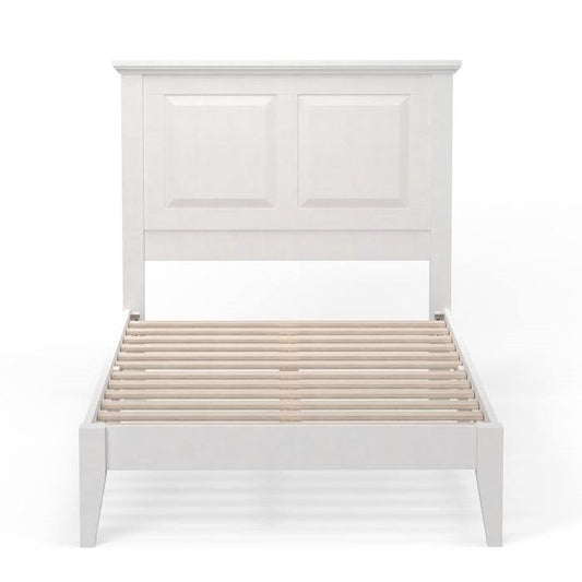 Twin Traditional Solid Oak Wooden Platform Bed Frame with Headboard in White - Tampa Home & Garden Store