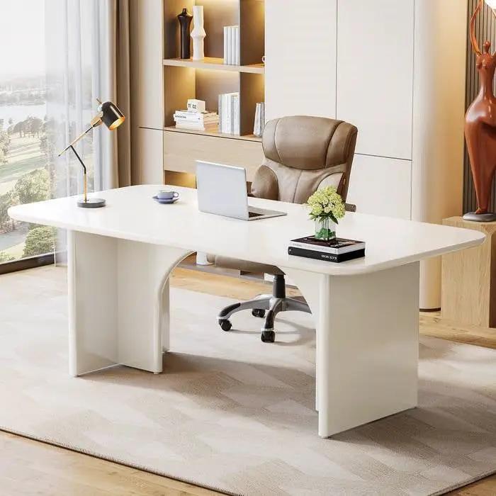 Modern Extra Large Executive Home Office Computer Desk in White with curved pedestal legs on Tampa Home & Garden Store