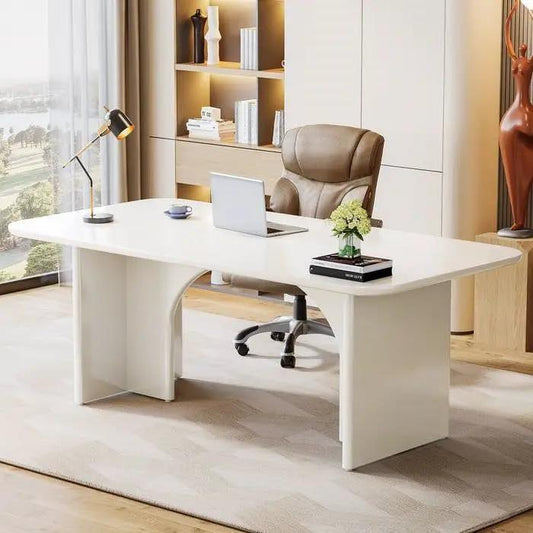 Modern Extra Large Executive Home Office Computer Desk in White with curved pedestal legs on Tampa Home & Garden Store
