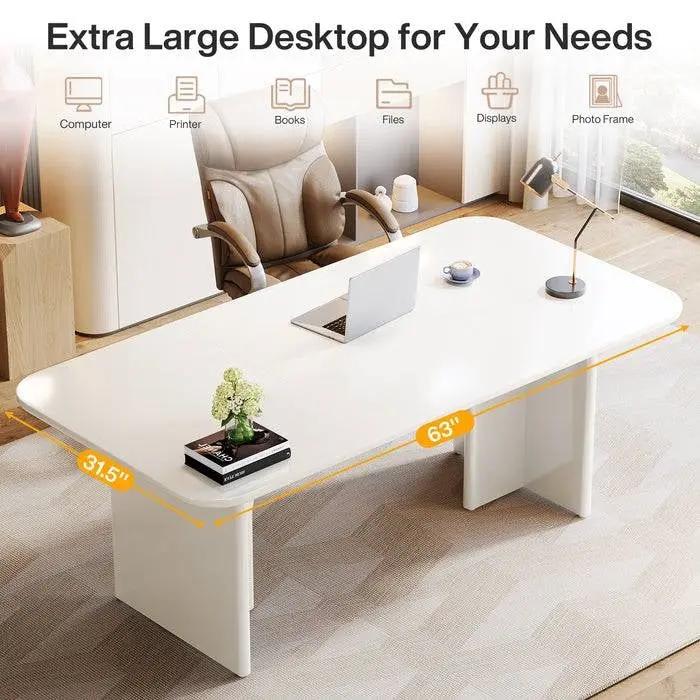 Modern Extra Large Executive White Computer Desk by HomePacific; 63 inch long, 31.5 inch wide on Tampa Home & Garden Store