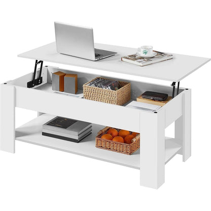 Mesa de centro elevable, escritorio para portátil, bandeja de TV con acabado de madera blanca