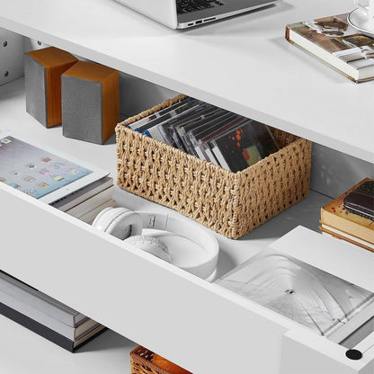 Mesa de centro elevable, escritorio para portátil, bandeja de TV con acabado de madera blanca