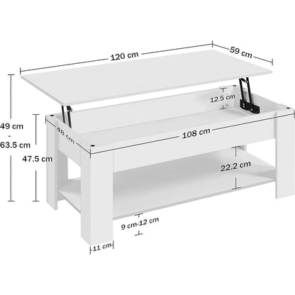 Mesa de centro elevable, escritorio para portátil, bandeja de TV con acabado de madera blanca