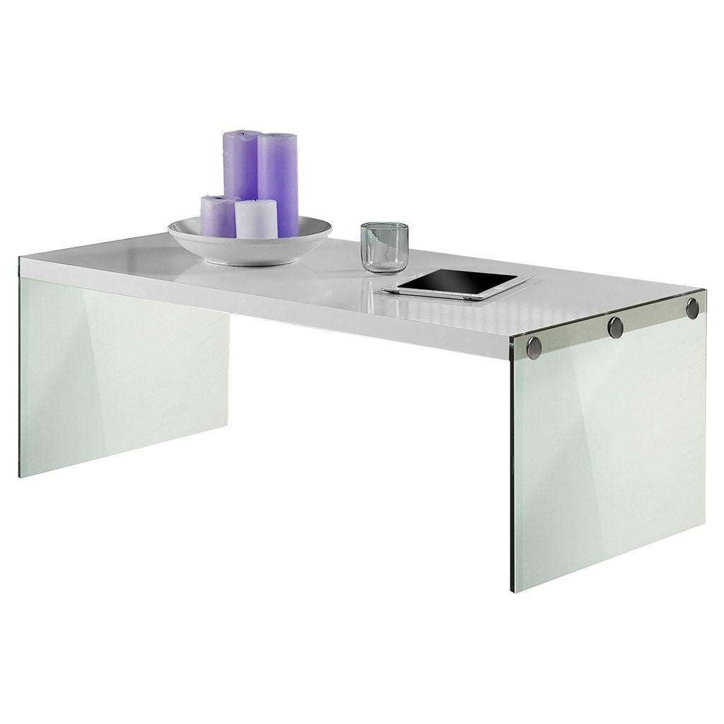 Mesa de centro rectangular moderna blanca con patas de cristal templado