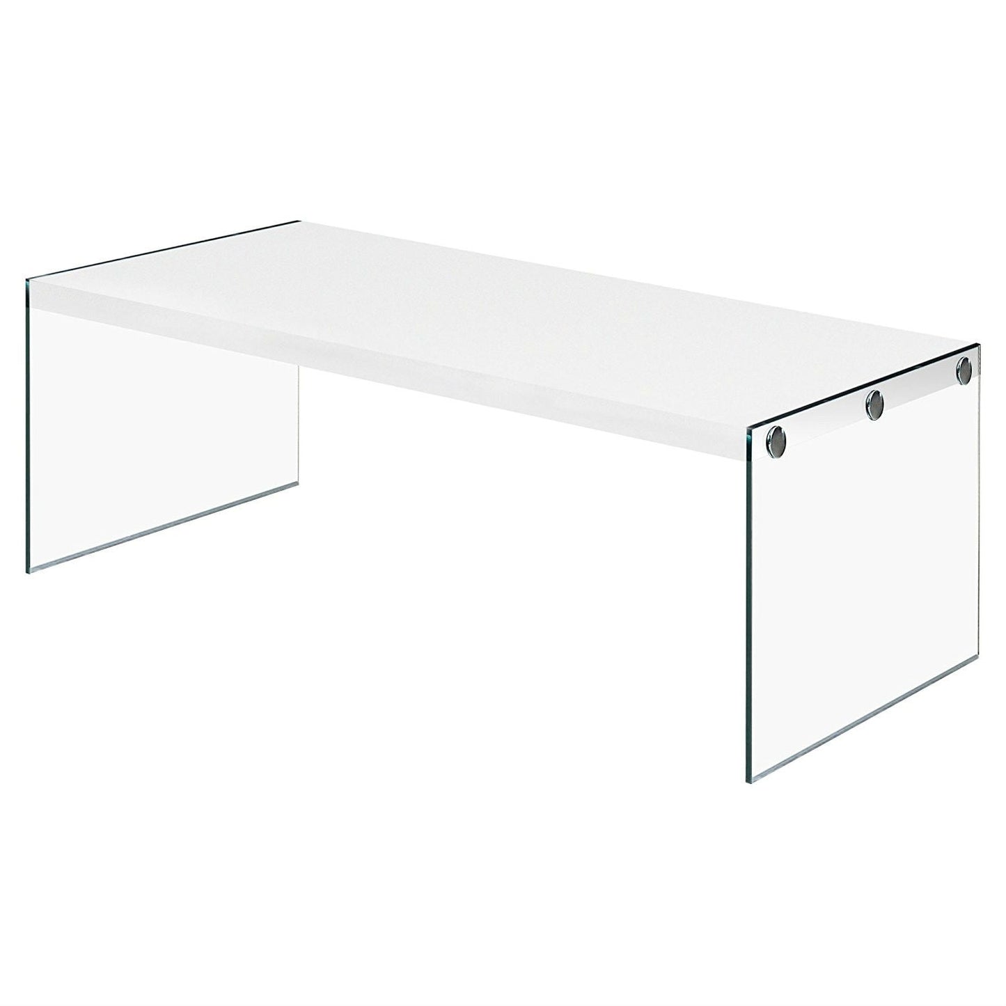 Mesa de centro rectangular moderna blanca con patas de cristal templado