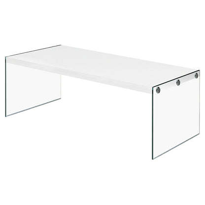 Mesa de centro rectangular moderna blanca con patas de cristal templado