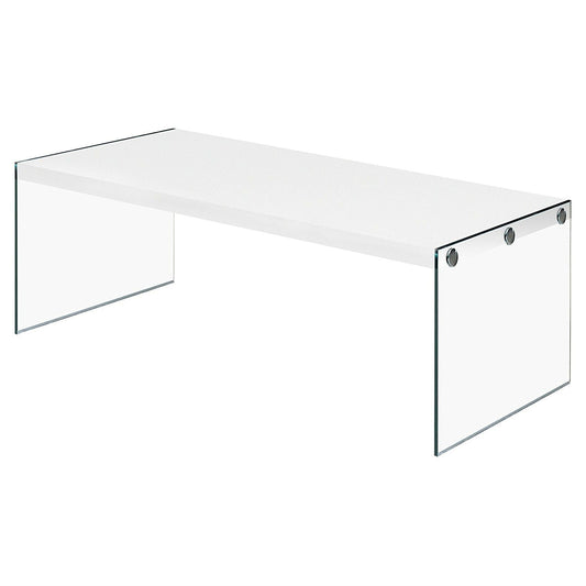 White Modern Rectangular Coffee Table with Tempered Glass Legs - Tampa Home & Garden Store