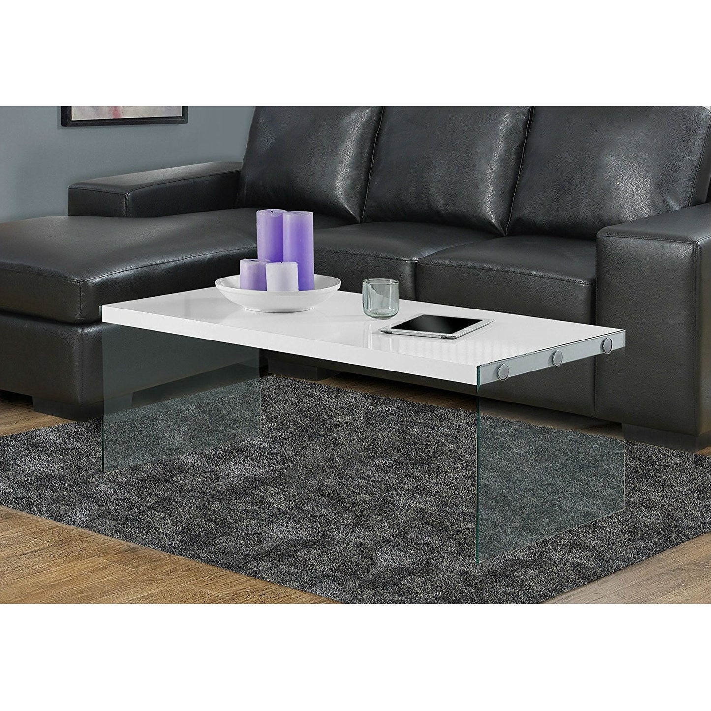 Mesa de centro rectangular moderna blanca con patas de cristal templado