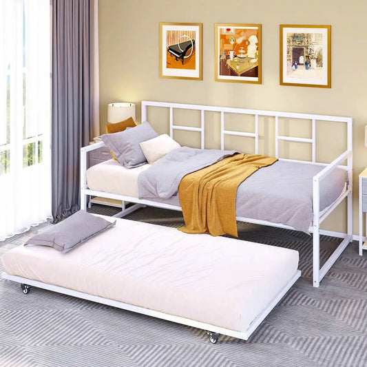 Twin white metal daybed frame with rollout trundle HomePacific on Tampa Home & Garden Store