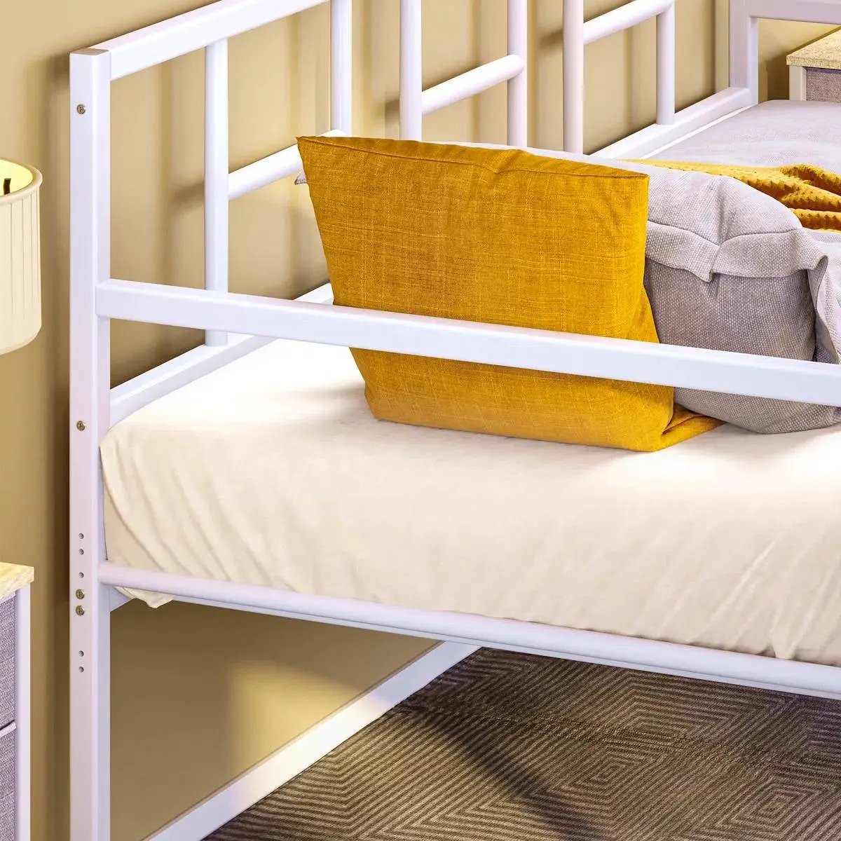 Twin White Metal Daybed Frame Roll Out Trundle