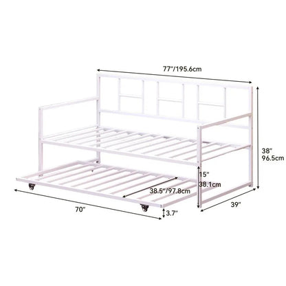 Twin White Metal Daybed Frame Roll Out Trundle