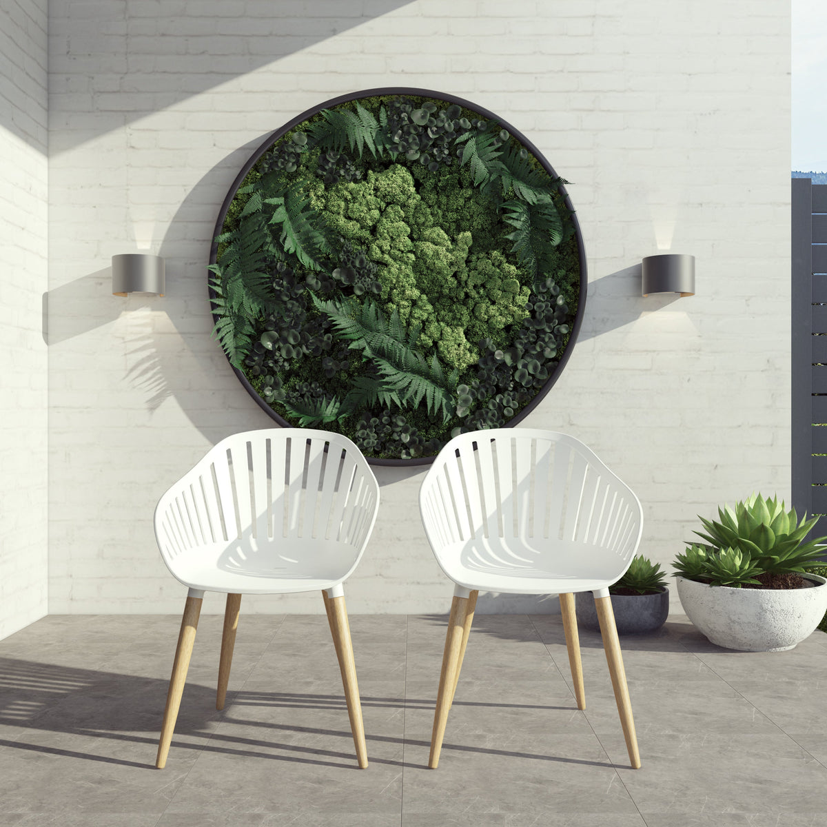 Leyland Table & Nassau White Armchairs Dining Set white chairs with wooden legs for outdoor on Tampa Home & Garden Store