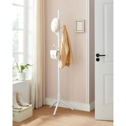 Sturdy solid wood coat rack in white with 8 hooks, tripod base, HomePacific on Tampa Home & Garden Store