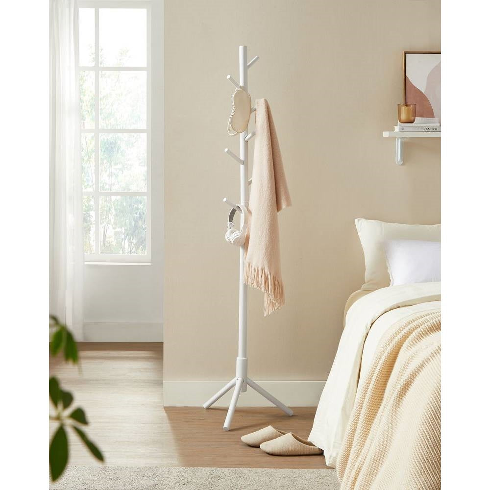 White solid-wood coat rack with 8 hooks on tripod base, HomePacific on Tampa Home & Garden Store