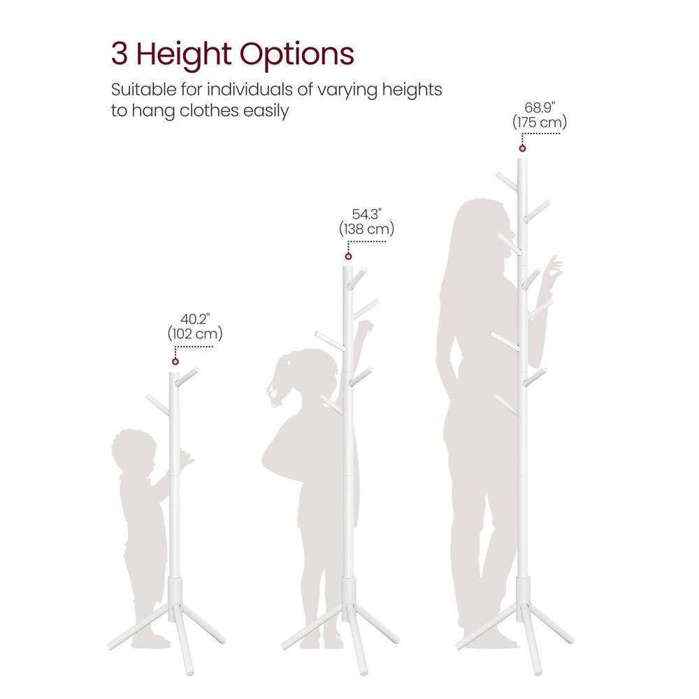 Coat Rack by HomePacific, sturdy solid wood, white finish, 8 hooks, 3 height options on Tampa Home & Garden Store