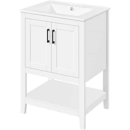 Mueble de baño moderno de madera blanca con lavabo de cerámica blanca