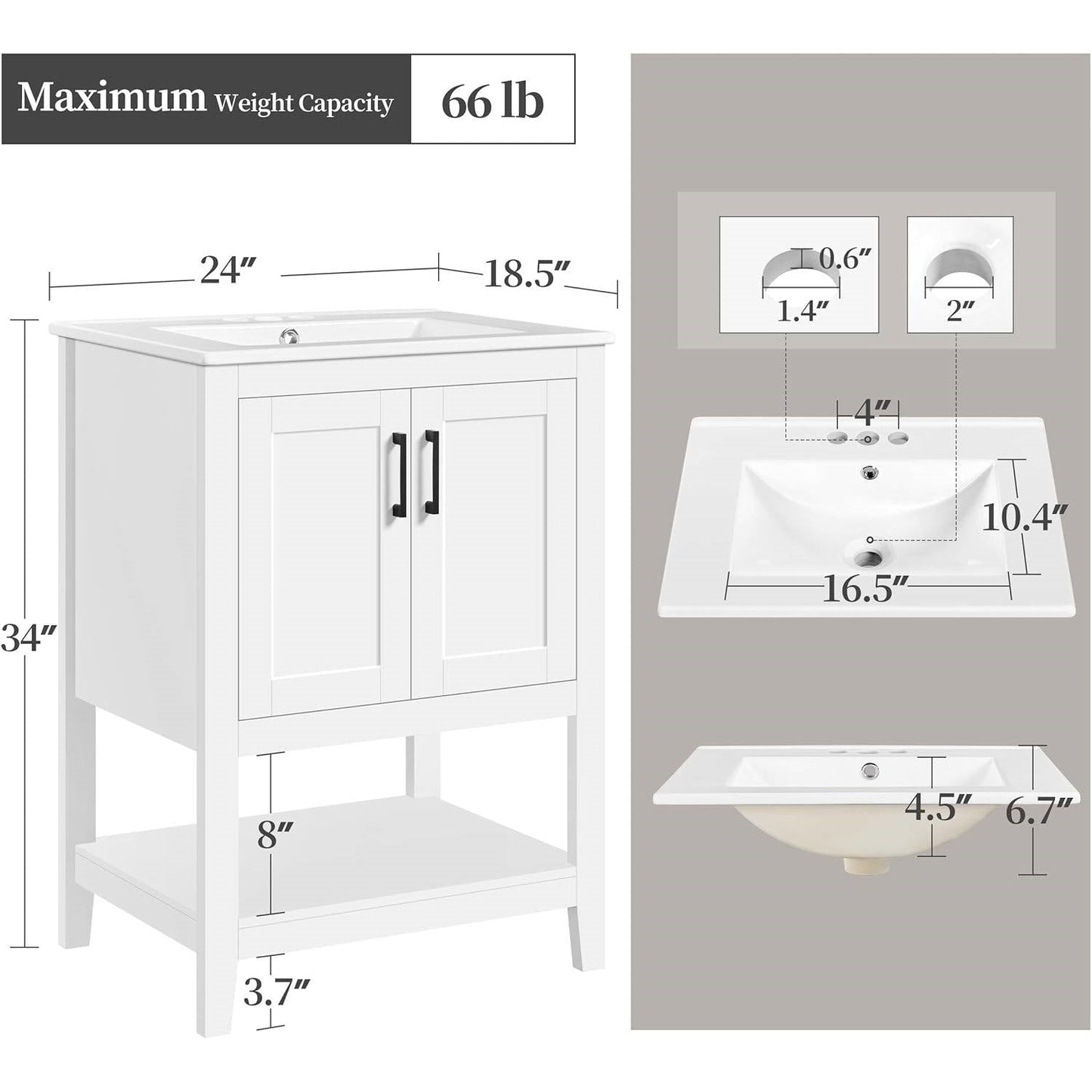 Mueble de baño moderno de madera blanca con lavabo de cerámica blanca