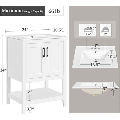 Mueble de baño moderno de madera blanca con lavabo de cerámica blanca