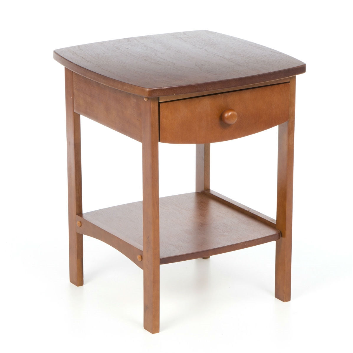 Mesa de Noche de Dormitorio de 1 Cajón con Acabado de Madera de Nogal