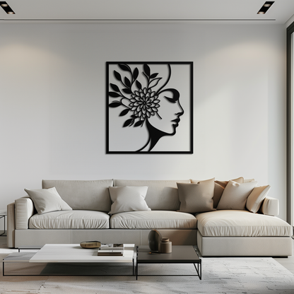 WOMAN WITH FLOWER Metal Wall Art – Modern Silhouette Steel Decor- KAF387 - Tampa Home & Garden Store