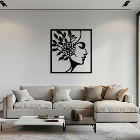 WOMAN WITH FLOWER Metal Wall Art – Modern Silhouette Steel Decor- KAF387 - Tampa Home & Garden Store
