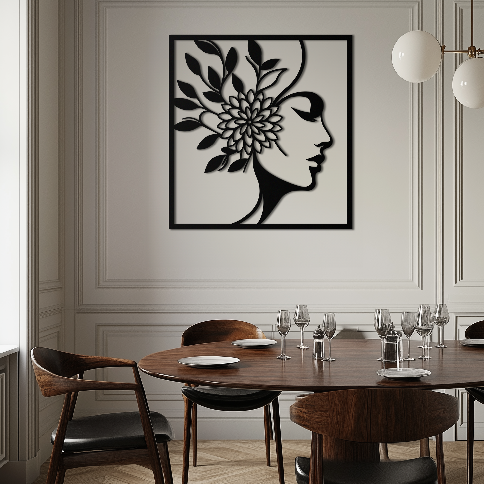 WOMAN WITH FLOWER Metal Wall Art – Modern Silhouette Steel Decor- KAF387 - Tampa Home & Garden Store