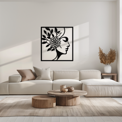 WOMAN WITH FLOWER Metal Wall Art – Modern Silhouette Steel Decor- KAF387 - Tampa Home & Garden Store