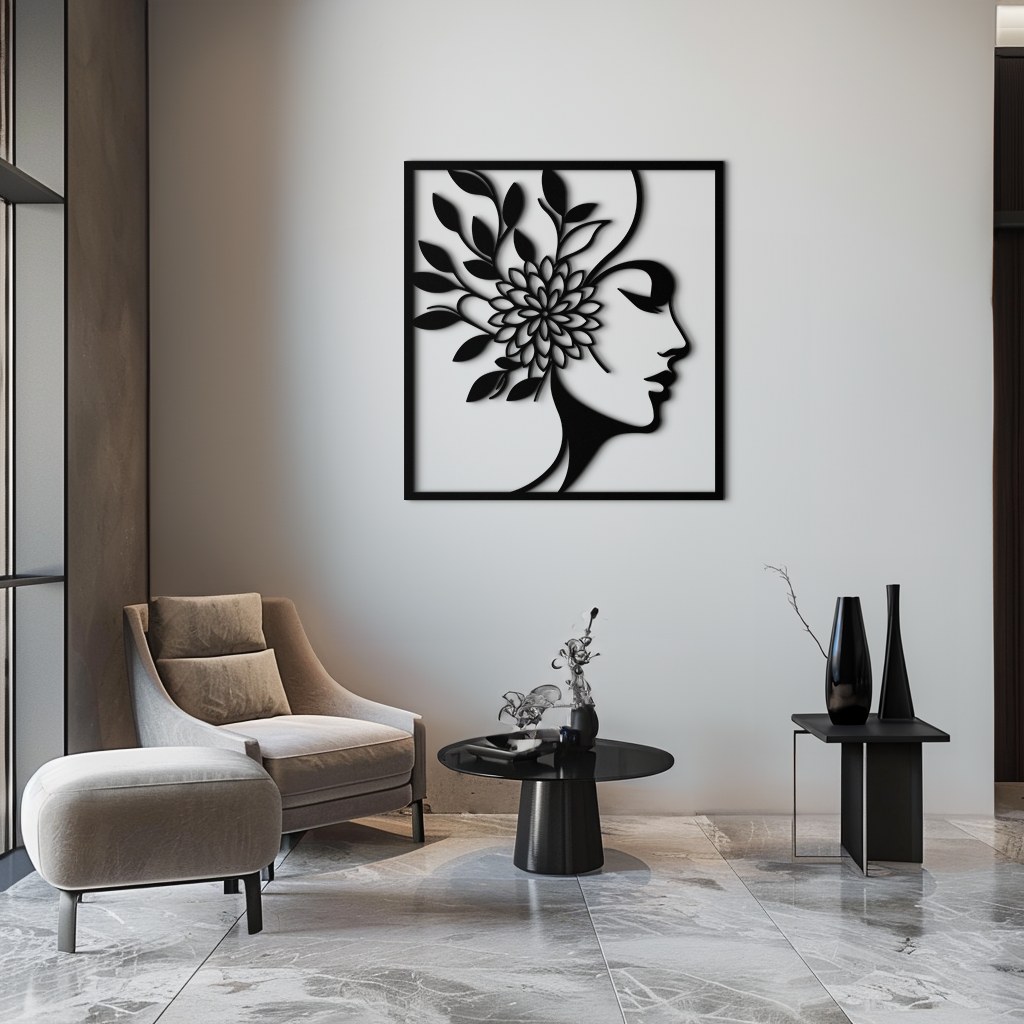 WOMAN WITH FLOWER Metal Wall Art – Modern Silhouette Steel Decor- KAF387 - Tampa Home & Garden Store