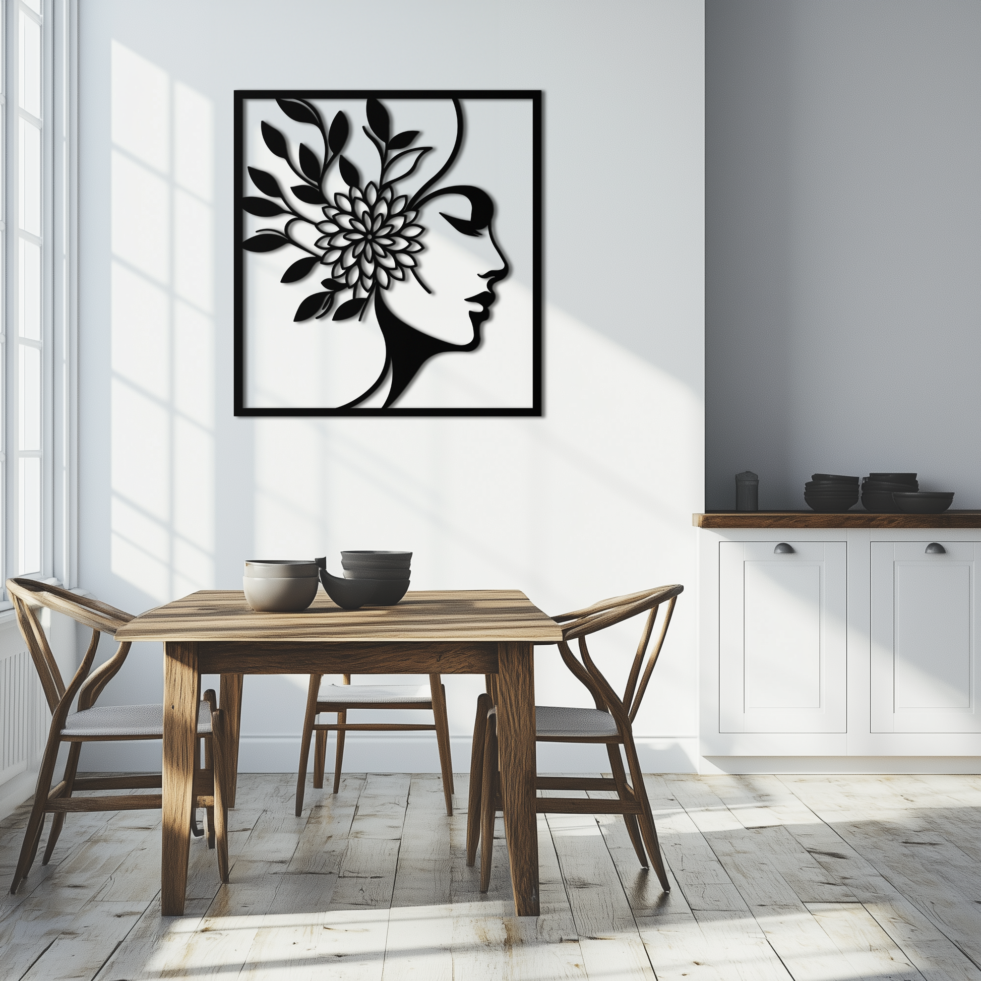 WOMAN WITH FLOWER Metal Wall Art – Modern Silhouette Steel Decor- KAF387 - Tampa Home & Garden Store