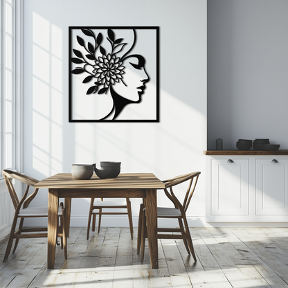 WOMAN WITH FLOWER Metal Wall Art – Modern Silhouette Steel Decor- KAF387 - Tampa Home & Garden Store