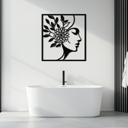 WOMAN WITH FLOWER Metal Wall Art – Modern Silhouette Steel Decor- KAF387 - Tampa Home & Garden Store