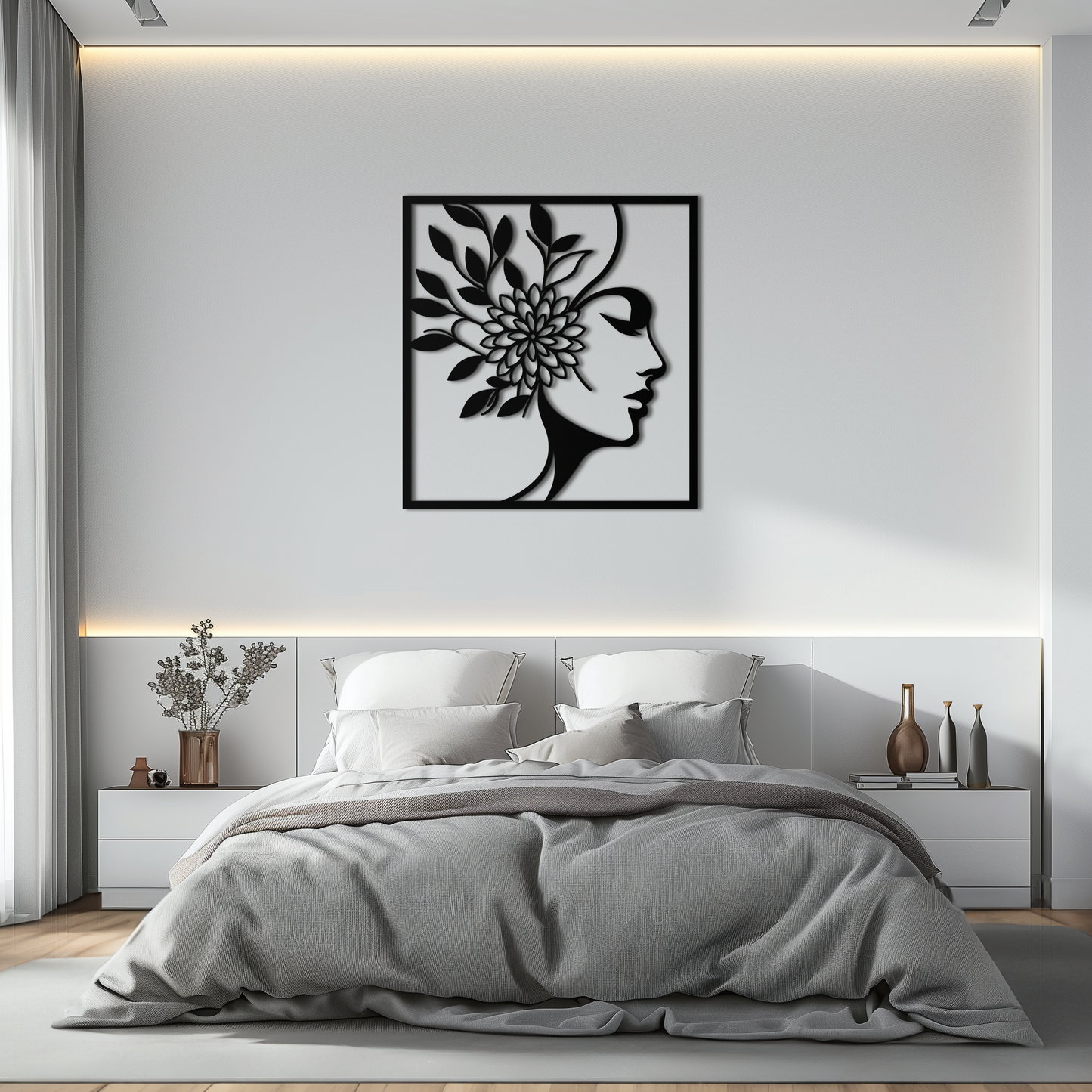 WOMAN WITH FLOWER Metal Wall Art – Modern Silhouette Steel Decor- KAF387 - Tampa Home & Garden Store