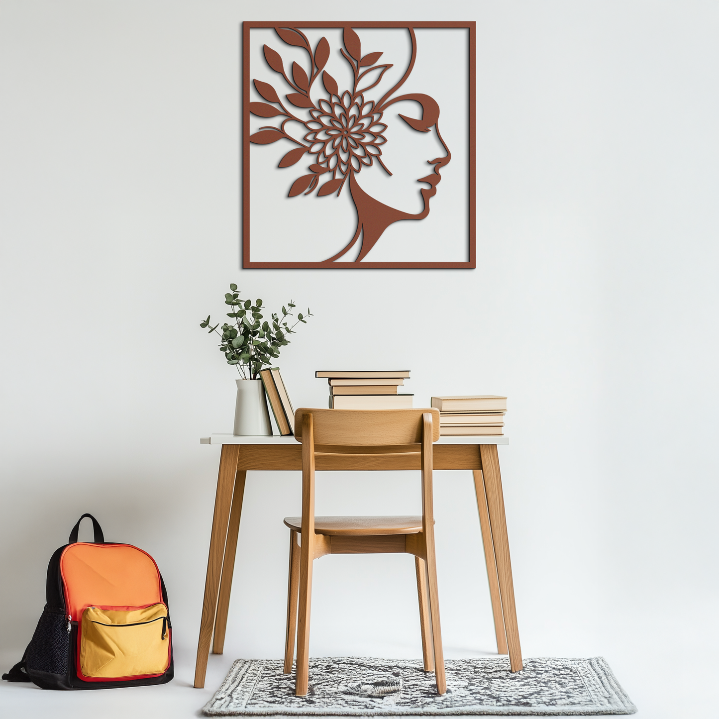 WOMAN WITH FLOWER Metal Wall Art – Modern Silhouette Steel Decor- KAF387 - Tampa Home & Garden Store