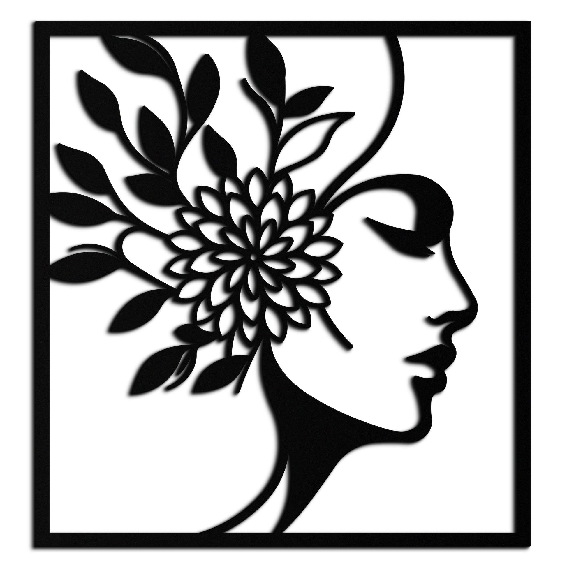 WOMAN WITH FLOWER Metal Wall Art – Modern Silhouette Steel Decor- KAF387 - Tampa Home & Garden Store