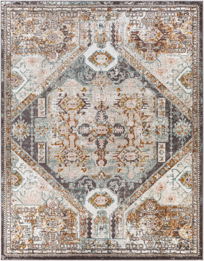 Woorabinda area rug by Boutique Rugs in a distressed oriental pattern with teal and orange on Tampa Home & Garden Store