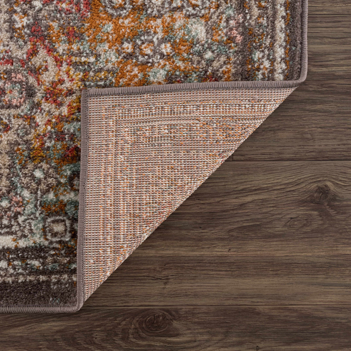 Woorabinda area rug multicolor shag with pink border and exposed underside on Tampa Home & Garden Store