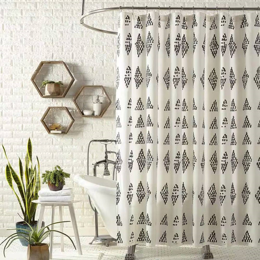 Rideau de douche 72 x 72 po en coton et polyester à motif de losanges et de pois noirs et blancs