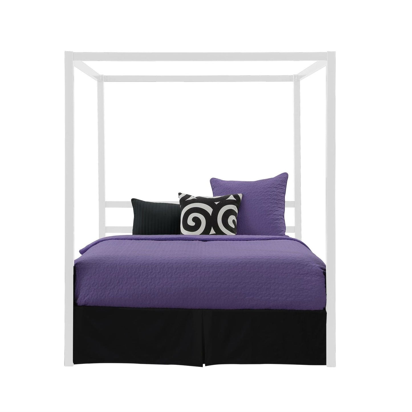 Cama moderna con dosel de metal blanco tamaño Queen - No necesita somier