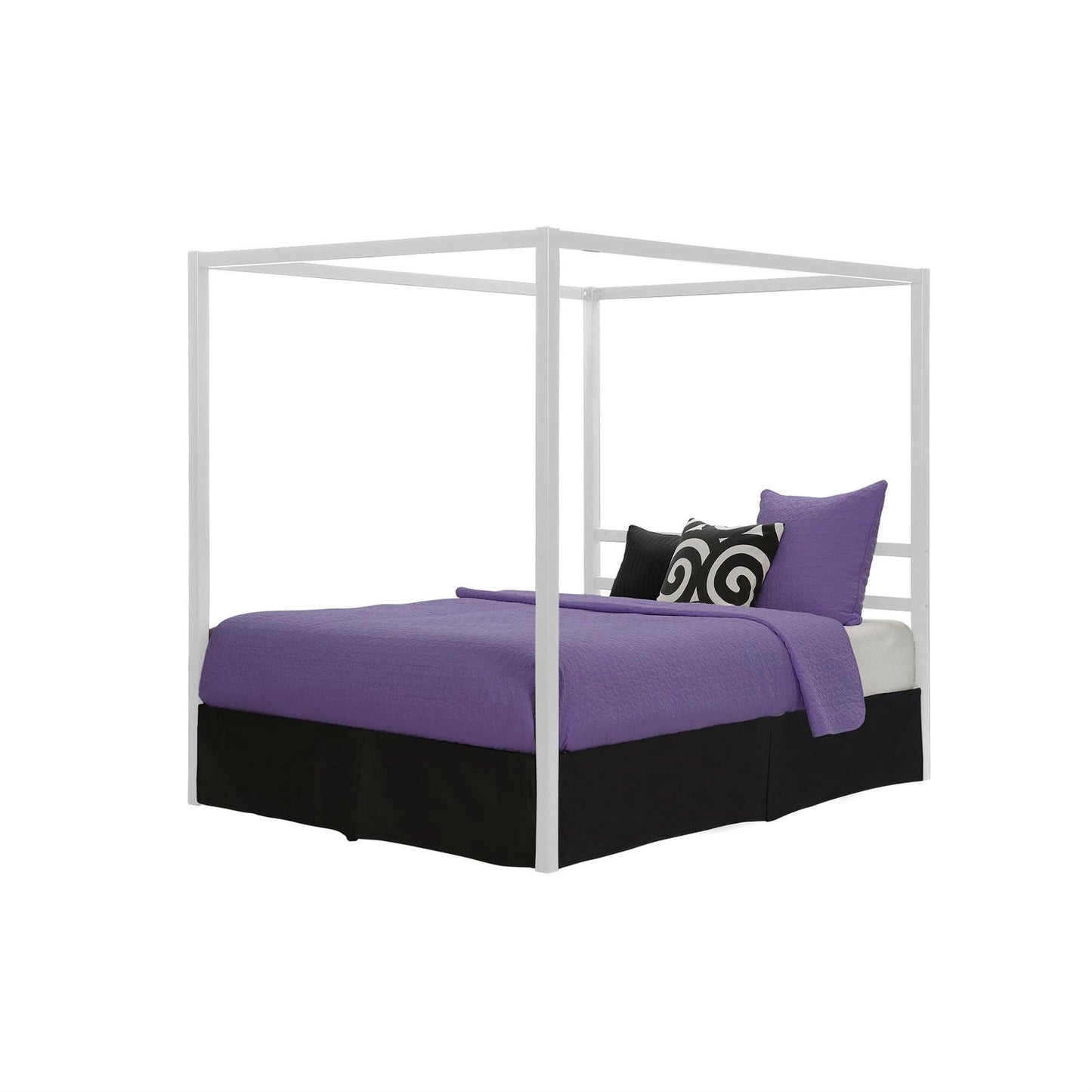 Cama moderna con dosel de metal blanco tamaño Queen - No necesita somier
