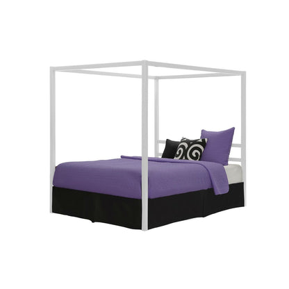 Cama moderna con dosel de metal blanco tamaño Queen - No necesita somier