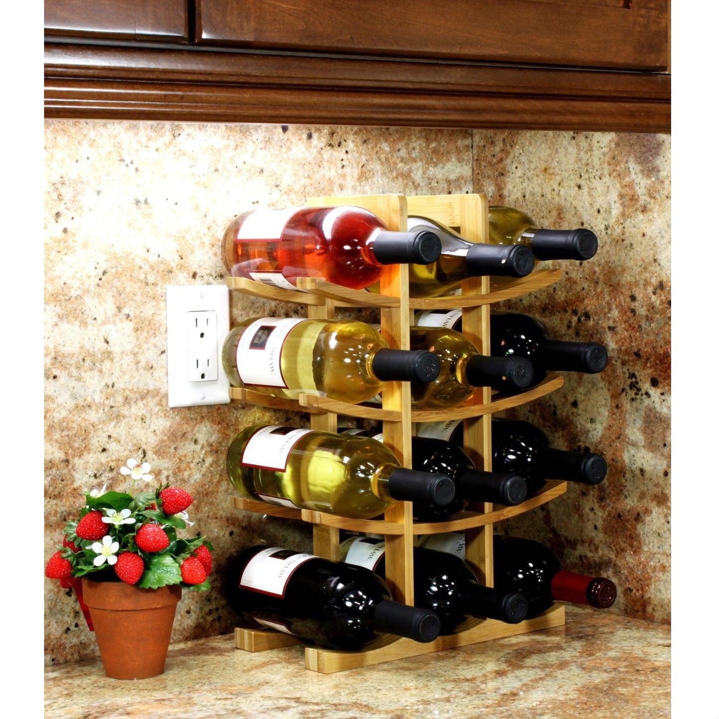 Botellero de 12 botellas estilo asiático moderno en bambú natural