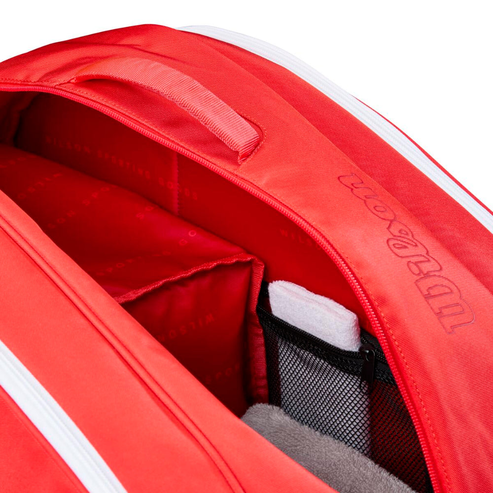 Wilson Padel Racket Bag Tour red tennis racket bag with padded compartments and mesh pocket on Tampa Home & Garden Store
