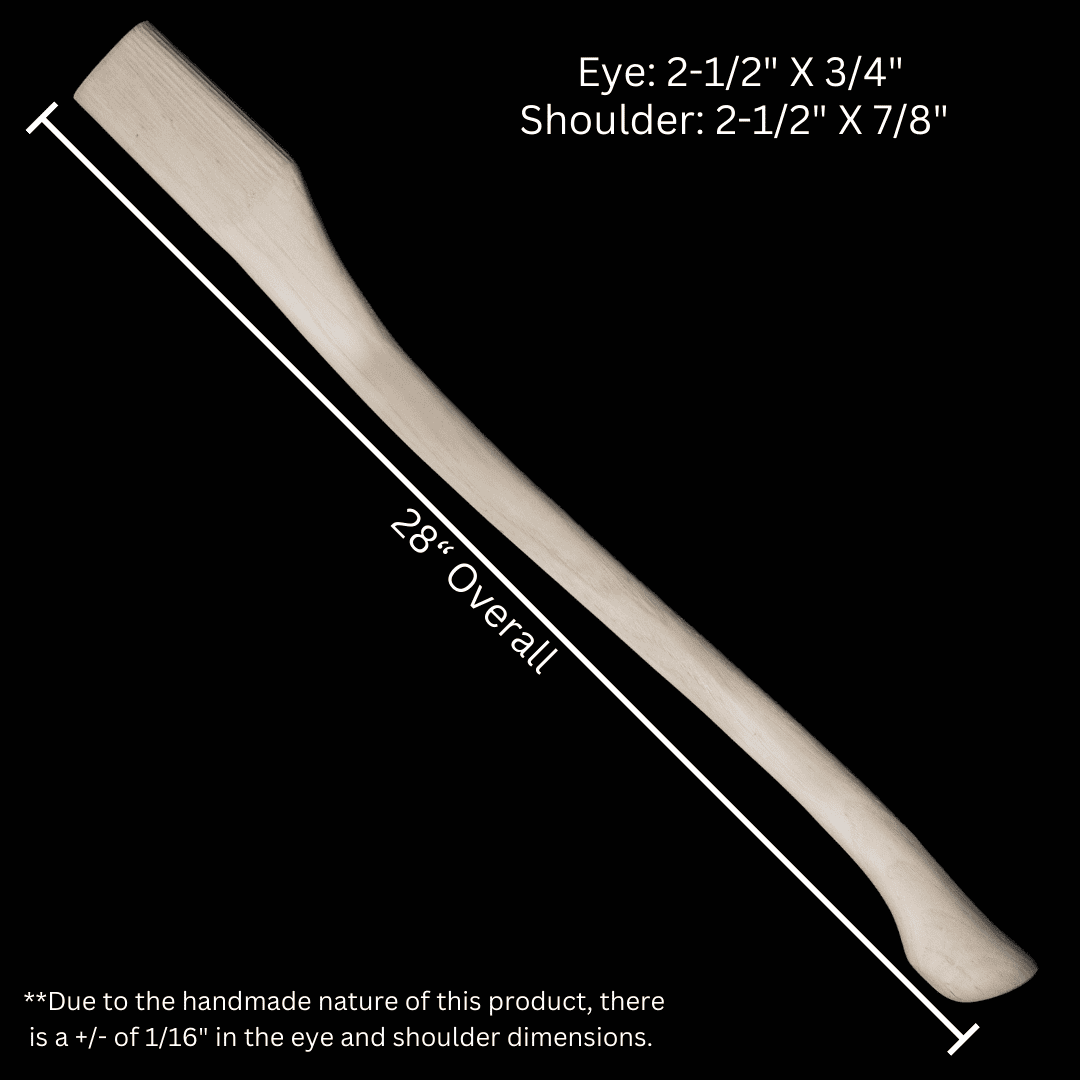 Whiskey River axe handle, 28 in overall, Premium Heritage 28NEC, natural wood, handmade on Tampa Home & Garden Store
